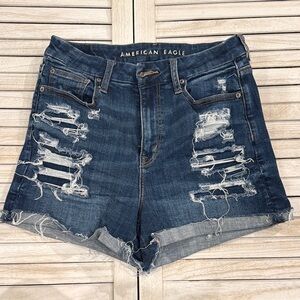 American Eagle Outfitters Women's Distressed Denim Shorts - Blue